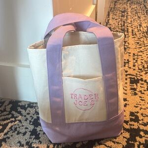 Trader Joe's Cream Canvas Tote with Lilac Accents